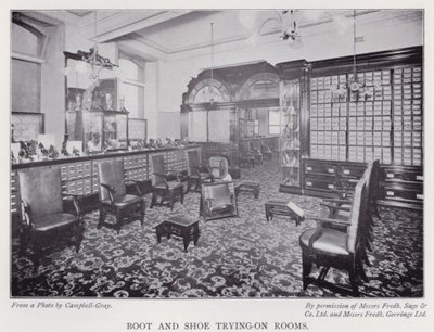Boot and shoe trying-on rooms by English Photographer