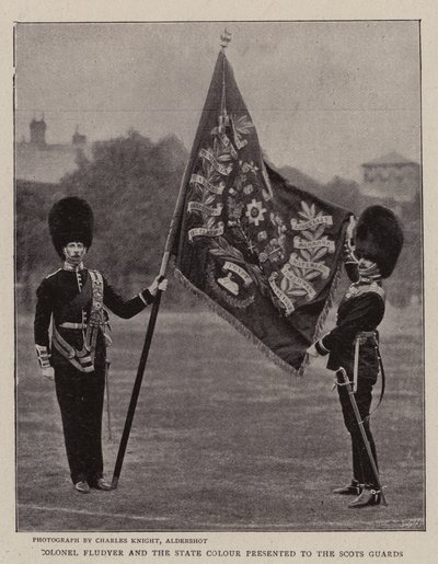 Colonel Fludyer and the State Colour presented to the Scots Guards by English Photographer