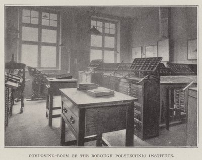 Composing-Room of the Borough Polytechnic Institute by English Photographer