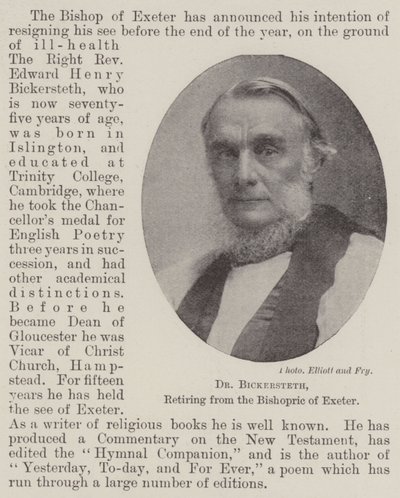 Dr Bickersteth, retiring from the Bishopric of Exeter by English Photographer
