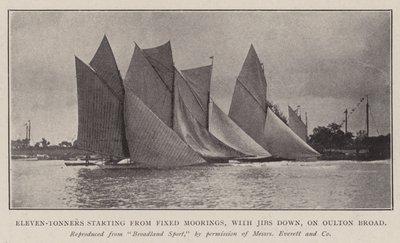 Eleven-Tonners starting from Fixed Moorings, with Jibs down, on Oulton Broad by English Photographer