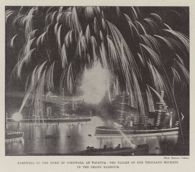 Farewell to the Duke of Cornwall at Valetta, the Flight of One Thousand Rockets in the Grand Harbour by English Photographer