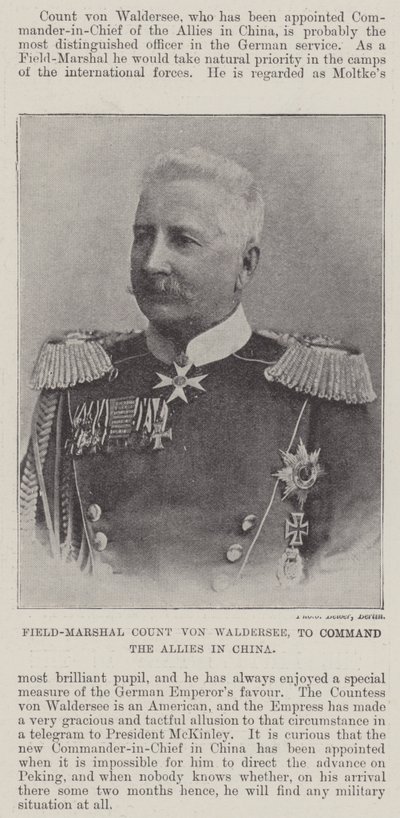 Field-Marshal Count von Waldersee, to Command the Allies in China by English Photographer