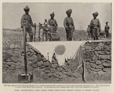 Flag, Prayer-Stool; Lamp Stand; Taken from Saiad Akbar