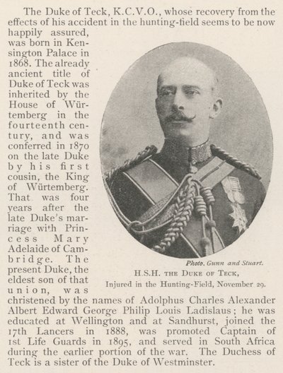HSH the Duke of Teck, injured in the Hunting-Field, 29 November by English Photographer
