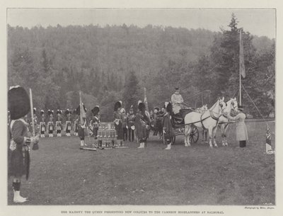 Her Majesty the Queen presenting New Colours to the Cameron Highlanders at Balmoral by English Photographer
