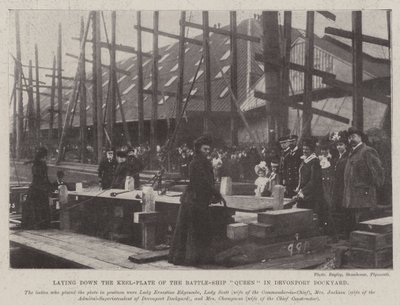 Laying down the Keel-Plate of the Battle-Ship Queen in Devonport Dockyard by English Photographer