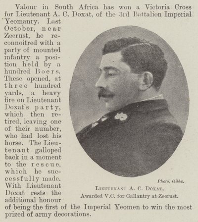 Lieutenant A C Doxat, awarded VC for Gallantry at Zeerust by English Photographer
