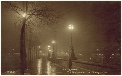 London, the Embankment on a wet night by English Photographer
