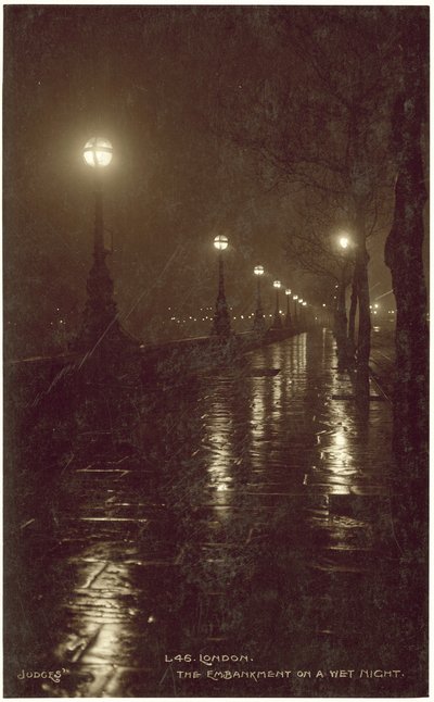 London, the Embankment on a wet night by English Photographer