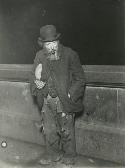 London, Tramp with a Pipe by English Photographer