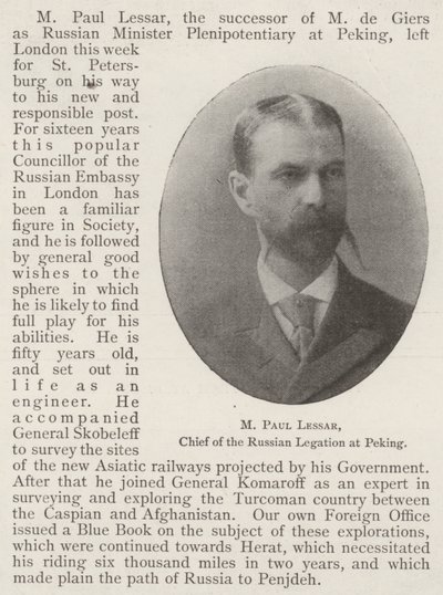 M Paul Lessar, Chief of the Russian Legation at Peking by English Photographer
