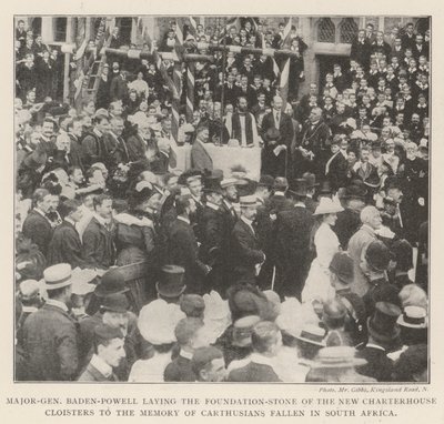 Major-General Baden-Powell laying the Foundation-Stone of the New Charterhouse Cloisters to the Memory of Carthusians fallen in South Africa by English Photographer
