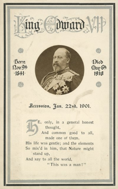 Memorial card, King Edward VII by English Photographer
