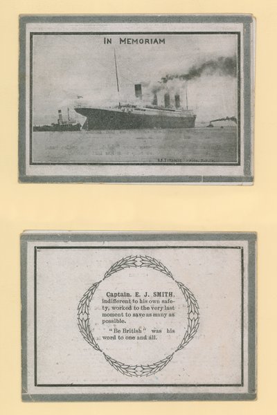 Memorial card to Captain E. J. Smith of the Titanic by English Photographer