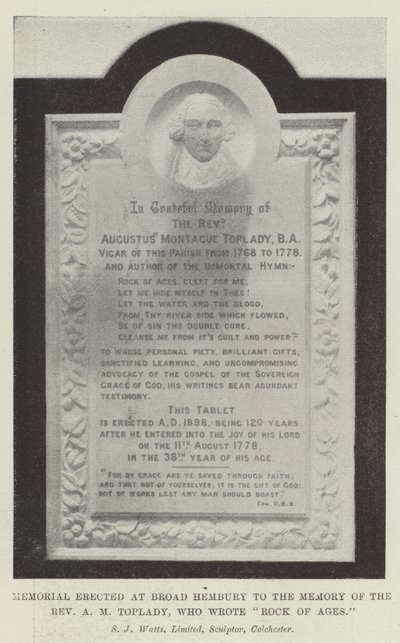 Memorial at Broad Hembury to Reverend A M Toplady, author of Rock of Ages by English Photographer
