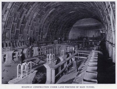 Mersey Tunnel: Roadway Construction under Land Portions of Main Tunnel by English Photographer