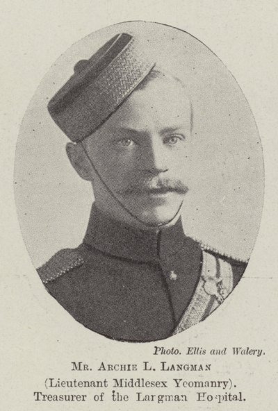 Mr Archie L Langman, Lieutenant Middlesex Yeomanry, Treasurer of the Langman Hospital by English Photographer