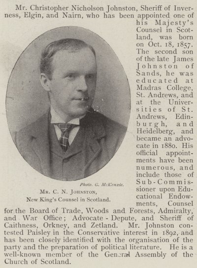 Mr C N Johnston, New King