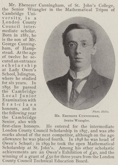 Mr Ebenezer Cunningham, Senior Wrangler by English Photographer