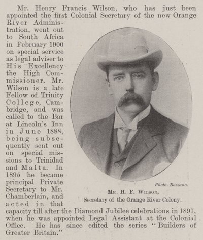 Mr H F Wilson, Secretary of the Orange River Colony by English Photographer