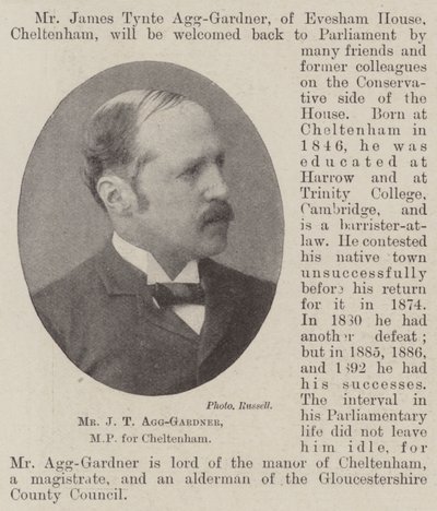 Mr J T Agg-Gardner, MP for Cheltenham by English Photographer