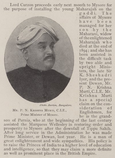 Mr P N Krishna Murti, CIE, Prime Minister of Mysore by English Photographer