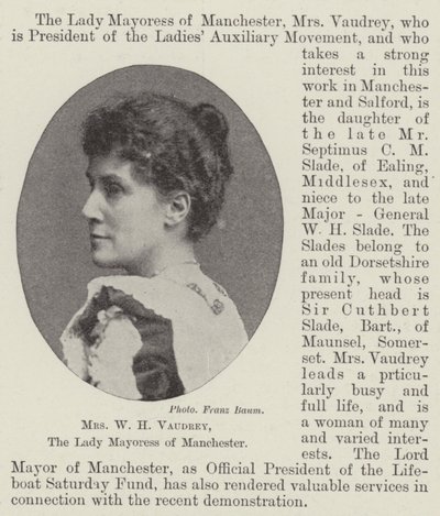 Mrs W H Vaudrey, the Lady Mayoress of Manchester by English Photographer