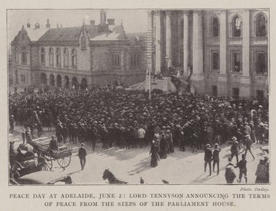 Peace Day at Adelaide, 2 June, Lord Tennyson announcing the Terms of Peace from the Steps of the Parliament House by English Photographer
