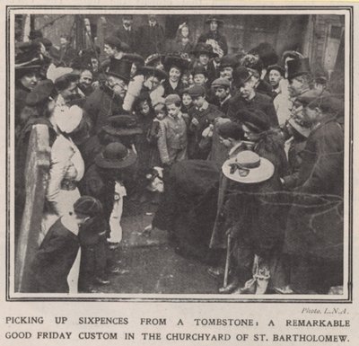 Picking Up Sixpences from a Tombstone by English Photographer