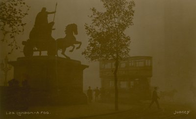 Postcard with an image of London in the smog by English Photographer