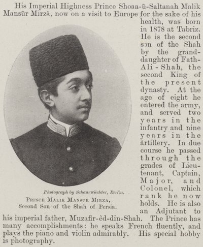 Prince Malik Mansur Mirza, Second Son of the Shah of Persia by English Photographer