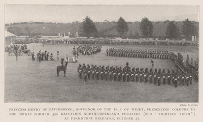 Princess Henry of Battenberg, Governor of the Isle of Wight, presenting Colours to the Newly Formed 3rd Battalion Northumberland Fusiliers (Old Fighting Fifth) at Parkhurst Barracks, 25 October by English Photographer