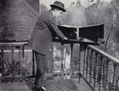 Professor A M Low, with the audiometer which he invented to photograph noise by English Photographer