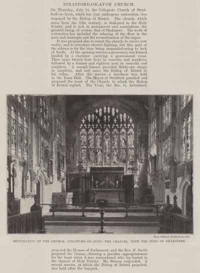 Restoration of the Church, Stratford-on-Avon, the Chancel, with the Tomb of Shakespeare by English Photographer