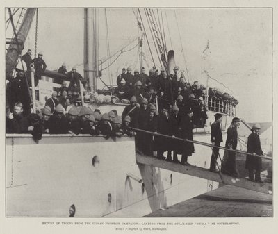 Return of Troops from the Indian Frontier Campaign, landing from the Steam-Ship Nubia at Southampton by English Photographer