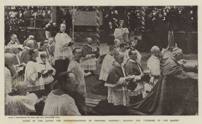 Scene at the Laying the Foundation-Stone by Cardinal Vaughan, reading the Litanies of the Saints by English Photographer