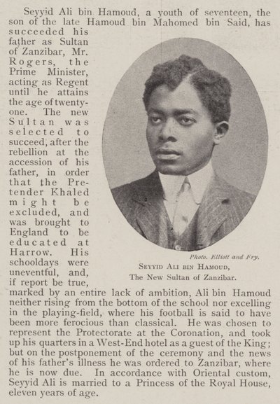Seyyid Ali bin Hamoud, the New Sultan of Zanzibar by English Photographer