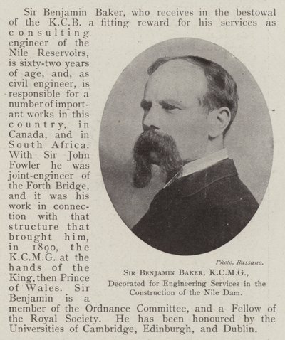 Sir Benjamin Baker, KCMG, decorated for Engineering Services in the Construction of the Nile Dam by English Photographer