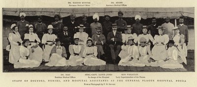Staff of Doctors, Nurses, and Hospital Assistants at the General Plague Hospital, Poona by English Photographer