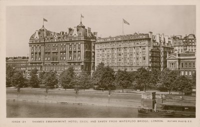 Thames Embankment Hotel Cecil and Savoy from Waterloo Bridge, London by English Photographer