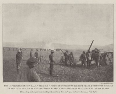 The 12-Pounder Guns of HMS Terrible firing in Support of the Left Flank during the Advance of the Irish Brigade in the Endeavour to force the Passage of the Tugela, 15 December 1899 by English Photographer