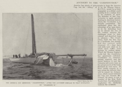 The America Cup Defender Constitution, after the Accident similar to that sustained by Shamrock II by English Photographer
