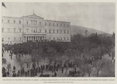 The Attempt on the Life of the King of Greece, a Popular Demonstration in front of the Royal Palace, Athens, to celebrate His Majestys Escape by English Photographer