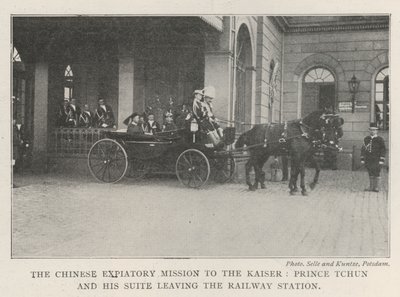 The Chinese Expiatory Mission to the Kaiser, Prince Tchun and His Suite Leaving the Railway Station by English Photographer