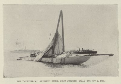 The Columbia, showing Steel Mast carried away 2 August 1899 by English Photographer