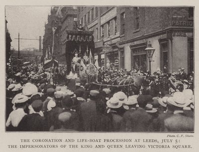 The Coronation and Life-Boat Procession at Leeds, 5 July, the Impersonators of the King and Queen leaving Victoria Square by English Photographer