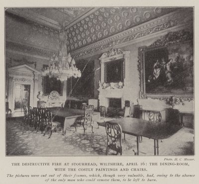 The Destructive Fire at Stourhead, Wiltshire, 16 April, the Dining-Room, with the Costly Paintings and Chairs by English Photographer