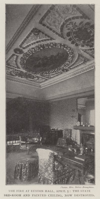 The Fire at Euston Hall, 5 April, the State Bedroom and Painted Ceiling, Now Destroyed by English Photographer