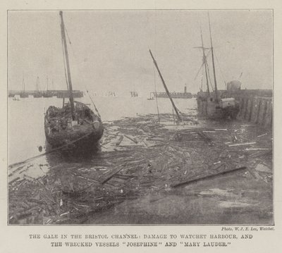 The Gale in the Bristol Channel, Damage to Watchet Harbour, and the Wrecked Vessels Josephine and Mary Lauder by English Photographer